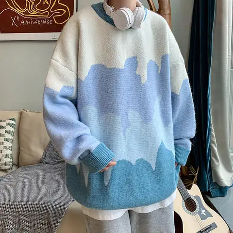 

Knitted Sweater Men Clothing Harajuku Sweaters Pullover Women Crewneck Hip Hop Patchwork Jumper Korean Oversized Jersey Y2k