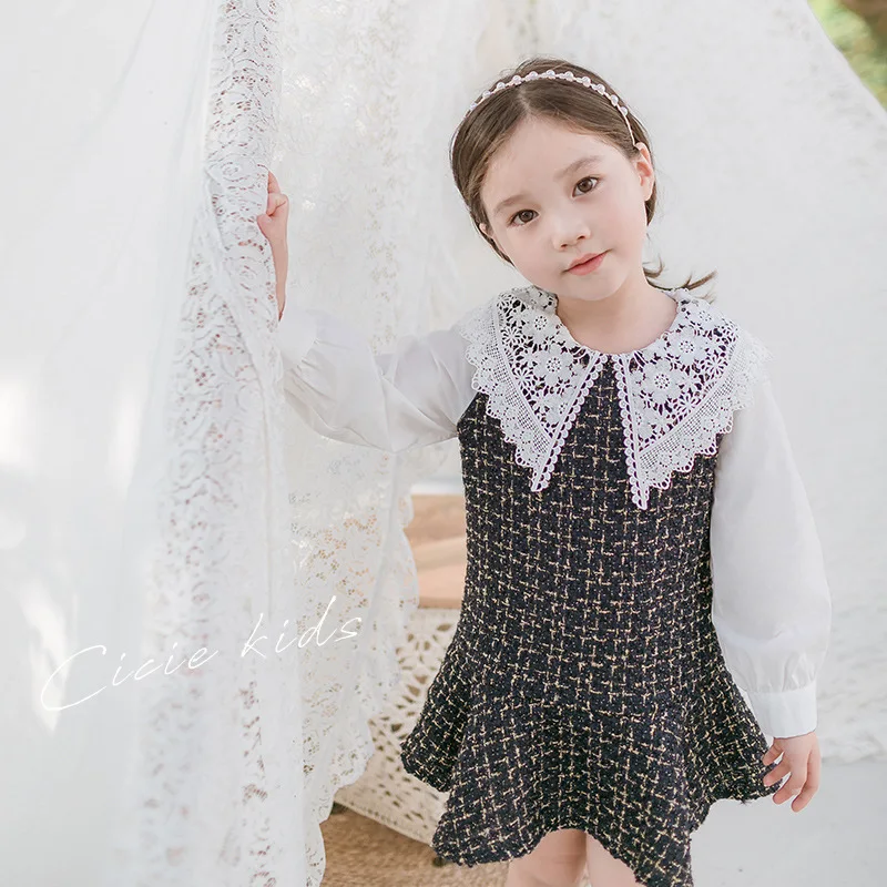 Весна-Осень 2019 г. Новые милые кружевные платья с длинными рукавами и большим