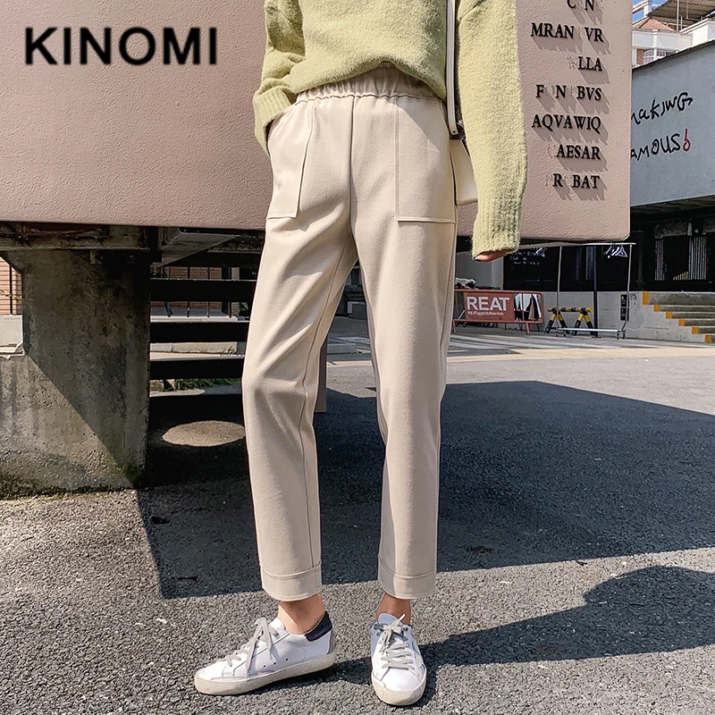 Женские шерстяные шаровары REALEFT повседневные брюки с карманами и высокой талией