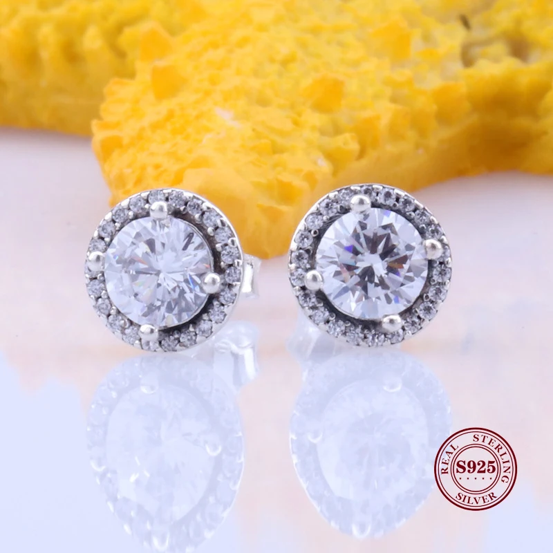 

Hot Valentine Day 925 Sterling Silver Clear Forever Circle Round Stud Shiny Water Drop Zircon Earrings For Women Silver Jewelry
