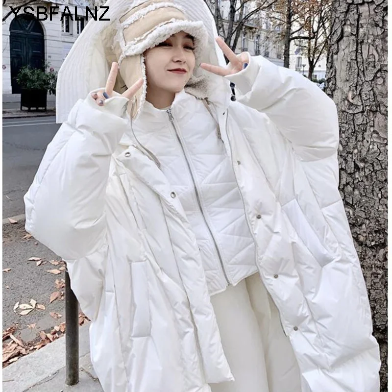 

Oversized Long Cotton-padded Jackets Woman Winter 2021 White Hooded Large Size Thick Warm Snow Parkas Coats Loose Outwear Female