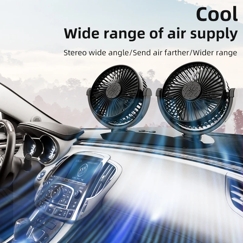 $87.17 Dual Head Car Air Fan 360 Degree Adjustable 3 Grade Large Wind Speed Low Noise USB Cooler 12/24V Auto Back Seat with Suction Cup