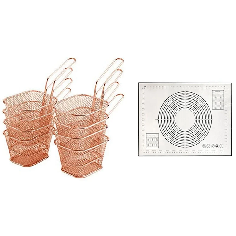 

8 шт. мини квадратная корзина для картофеля фри из нержавеющей стали и 1 шт. нескользящий Силиконовый кондитерский коврик для силиконового к...