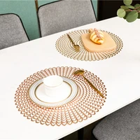 1pc round pvc hollow bronzing placemat insulation table mats no slip coffee cup coaster steak pads kitchen restaurant home decor
