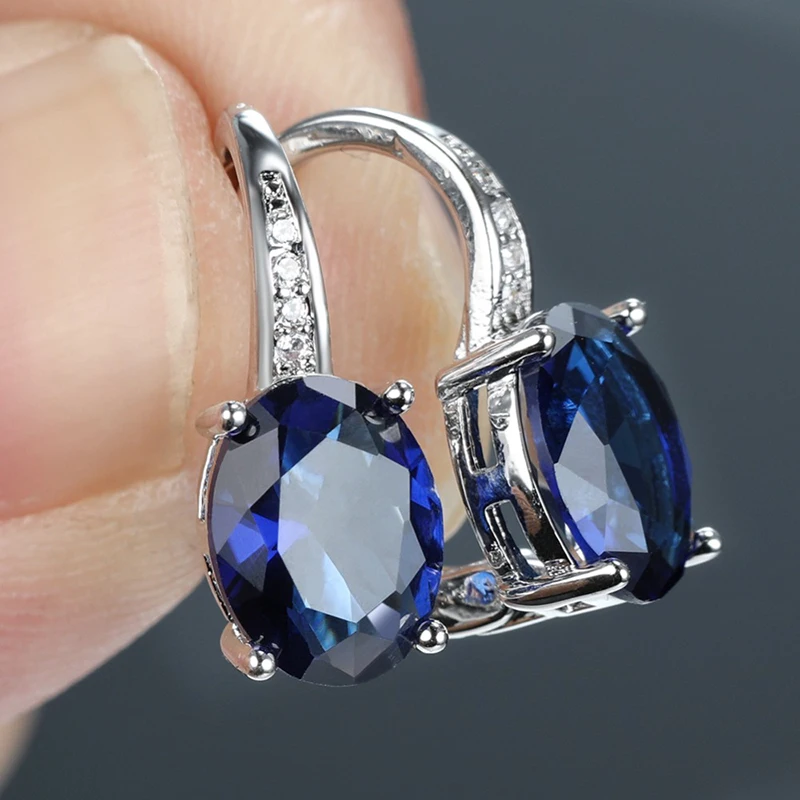 

Simple Design Bridal Wedding Engagement Drop Earrings White/Blue/Green Oval CZ Timeless Style Eternity Jewelry for Women