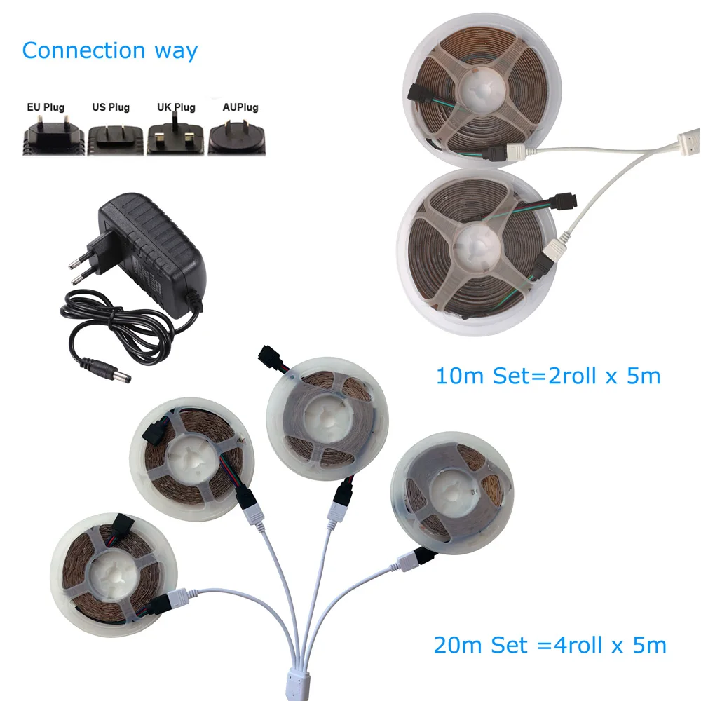 2835 smd светодиодный Светодиодный полоса 5050 RGB 5 м 10 Luces светильник 12 В rgb контроллер