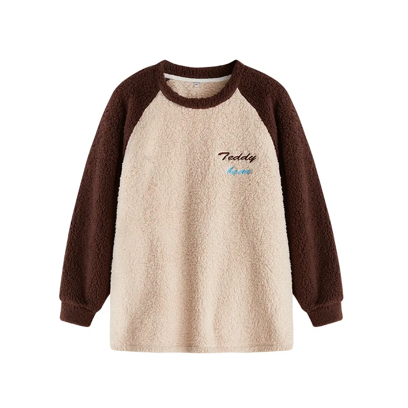 Home Clothes for Women Plush Pajamas Woman Winter 2 Piece Pajama Set Women Pink Round Neck Letter Printed Sleeping Wear Set