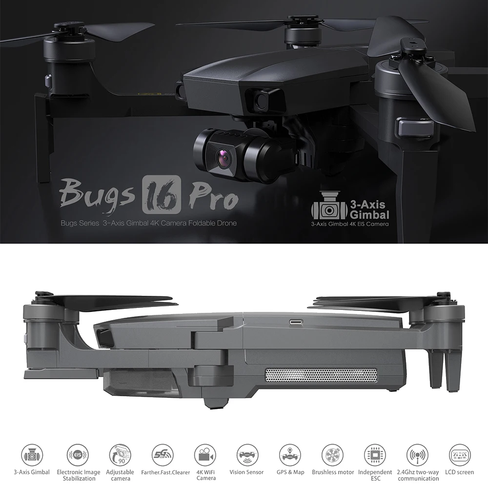 mjx b16 pro 4k камера gps дрон 5g wifi con giunto cardanico a 3 assi eis anti shake пр