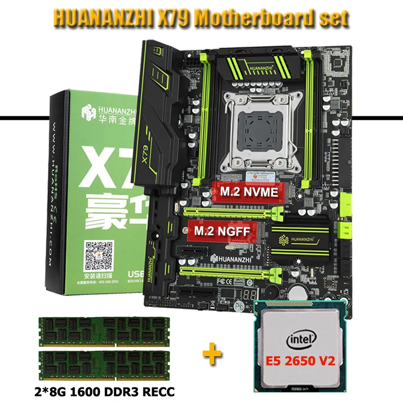 Kaufen HUANANZHI X79 Super Motherboard Kit Mit HALLO-SPEED Dual M.2 SSD Slot CPU Xeon E5 2650 V2 2,6 GHz Große Marke RAM 16G(2*8G) REG ECC
