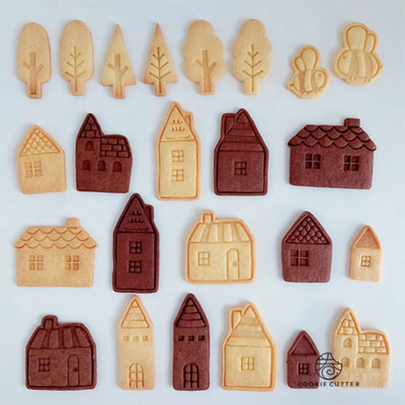

3D Cartoon House Cookie Stamp Mold Forest Tree DIY Baking Tools Cookie Cutter Fondant Biscuit Cake Decorating Mould Cookie Tools