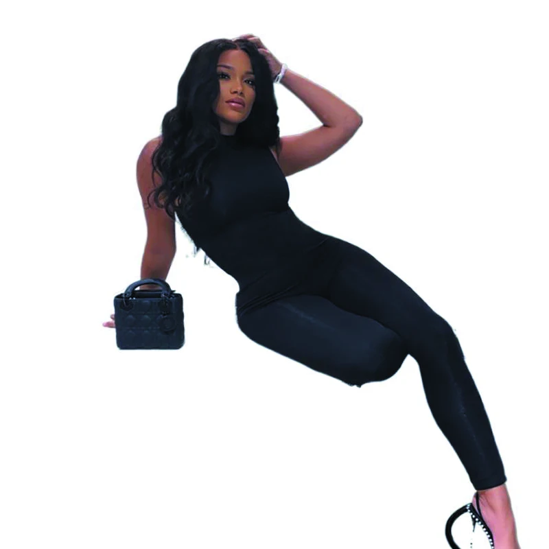 

Jumpsuit Summer New Sexy Sleeveless Half High Neck Romper High Waist Women Solid Color Romper Trousers Fashion Women's Jumpsuit