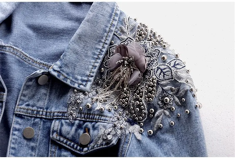 Женская джинсовая куртка новинка весны 2019 короткие куртки с бусинами модные