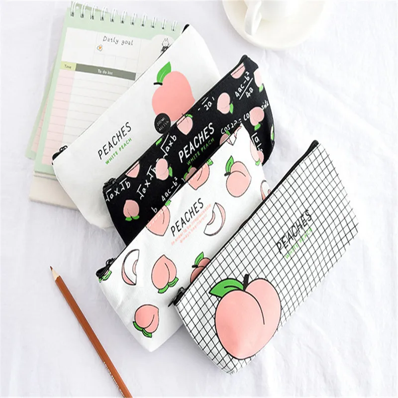 

Чехол для карандашей, с рисунком персиковый макияж, Холщовый, для канцелярских принадлежностей, сумка для школьных принадлежностей