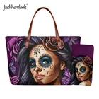 Jackherelook День мертвых женщин ручная сумка женский кошелек набор готический череп Девушка Печать Женский тоут сумка на плечо кошелек для монет