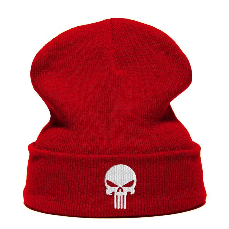 Beanie шляпа Skullie шапка, вязаная шапка-носок Зимняя Вышивка в стиле панк Для мужчин Для женщин для мальчиков и девочек подростков уличных танцев череп Skelton черный, белый, серый - Цвет: Wine white