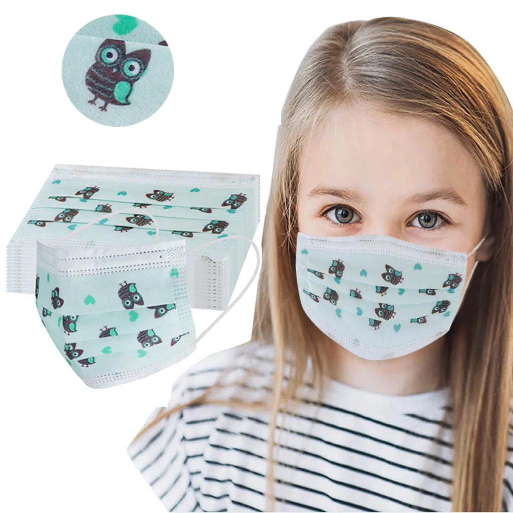 Маска для лица с мультяшным рисунком совы 3-слойная дышащая детская маска петлями