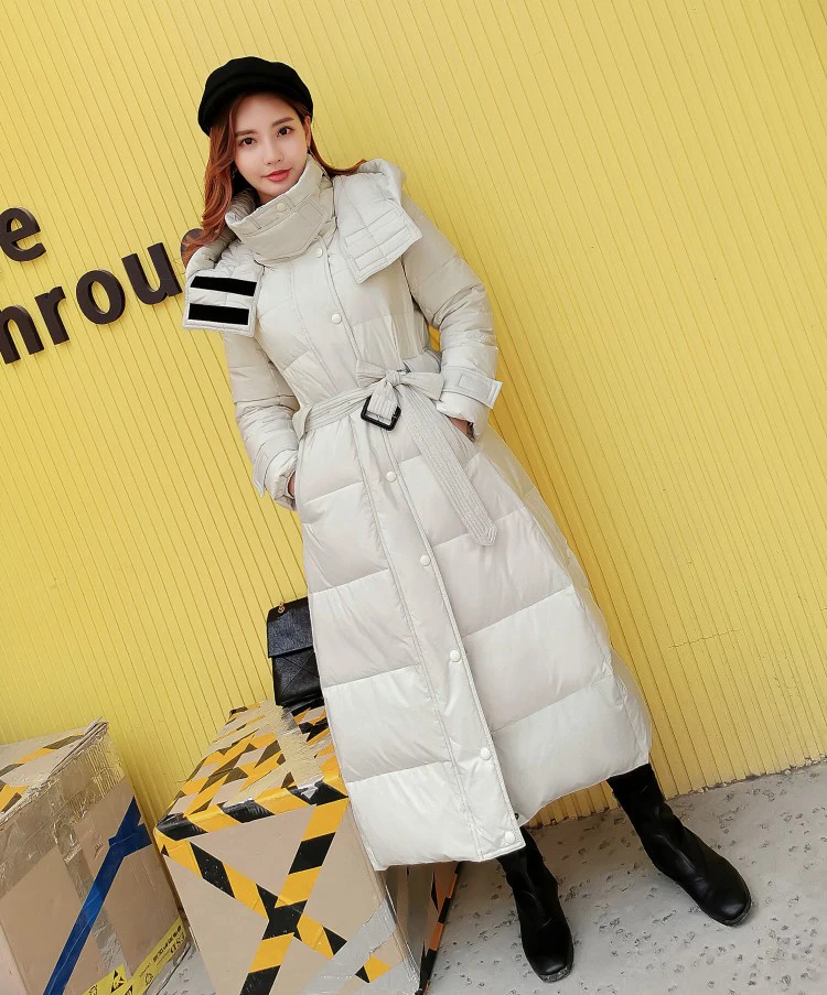 Длинный пуховик Женская куртка большого размера тонкий толстый с капюшоном