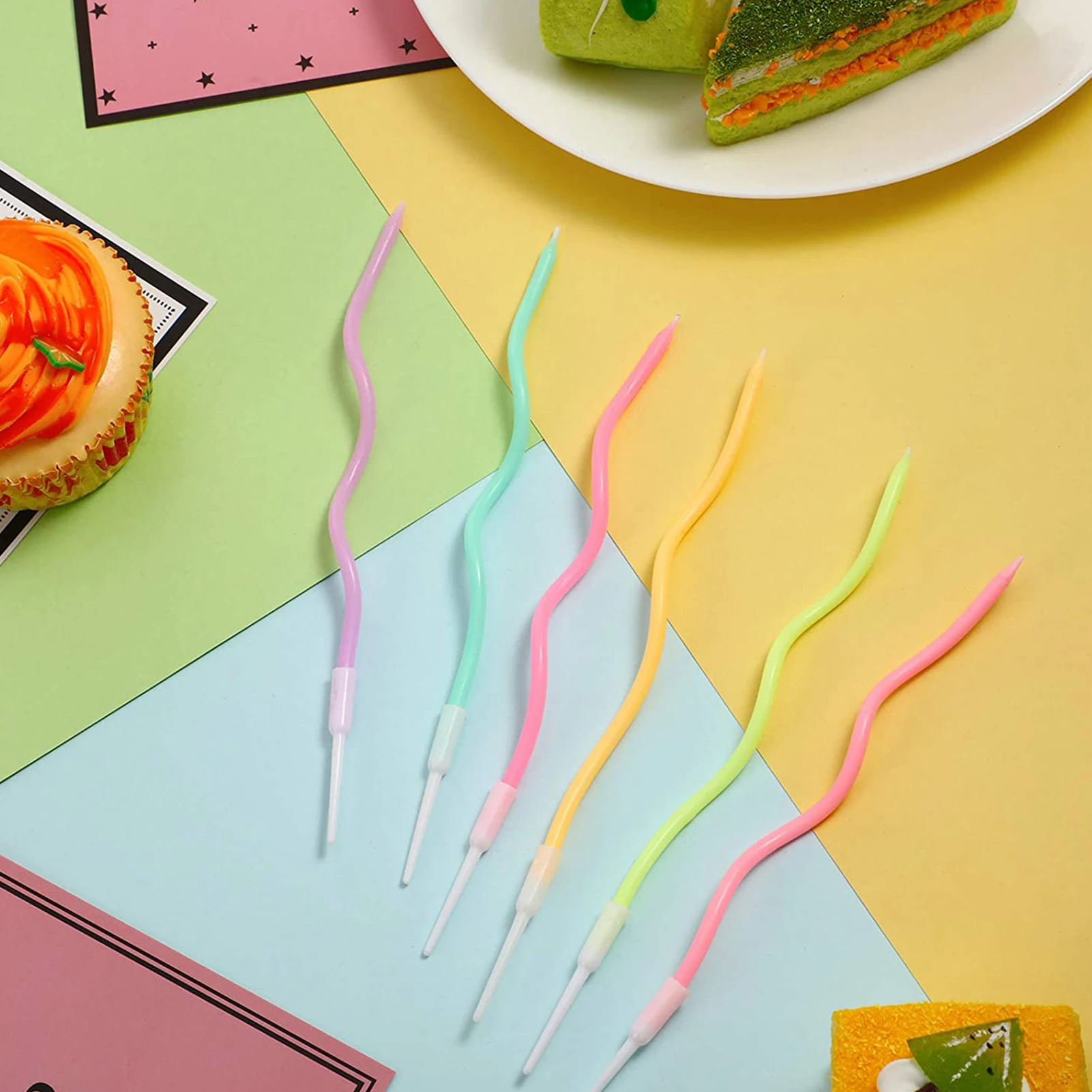 

6pcs Twisty Birthday Candle Spiral Cake Candles Exquisite Rainbow Curved Line Candle Party Wedding Cake Candle