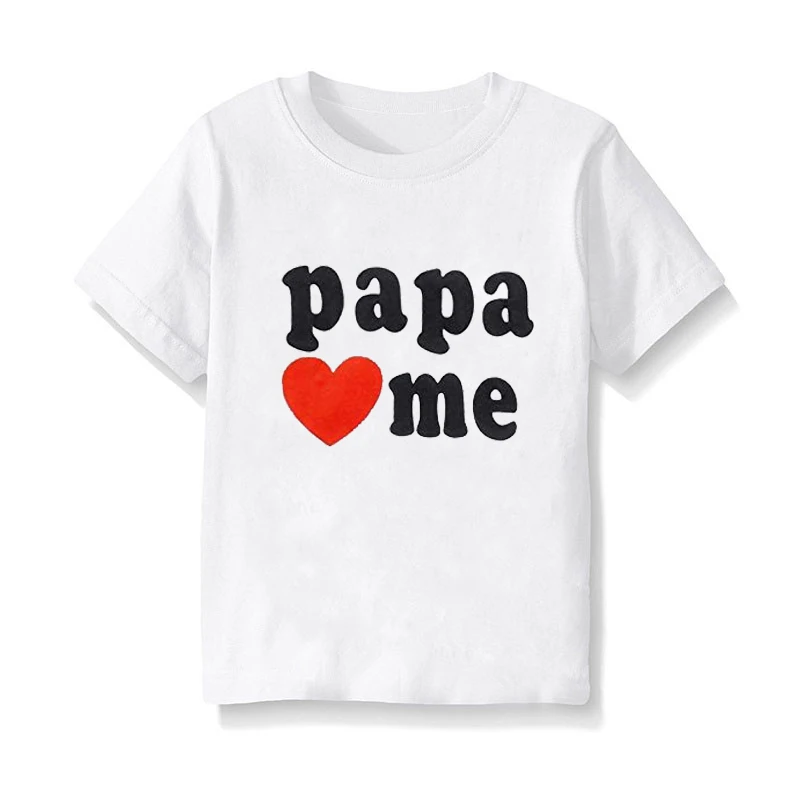 Летние новые модные розовые футболки с коротким рукавом I Love Mama Papa Me Детская