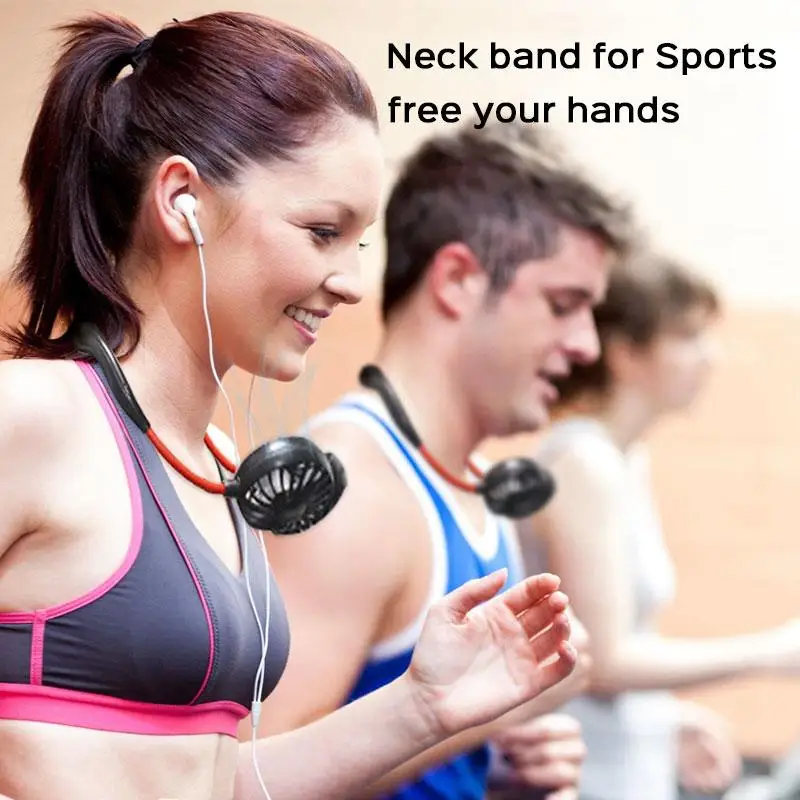 

360 Degree USB Fan Rechargeable Neck band Fan For Outdoor Office Sport Hand Free Mini Neck Double Fans 3 Speed Adjustable