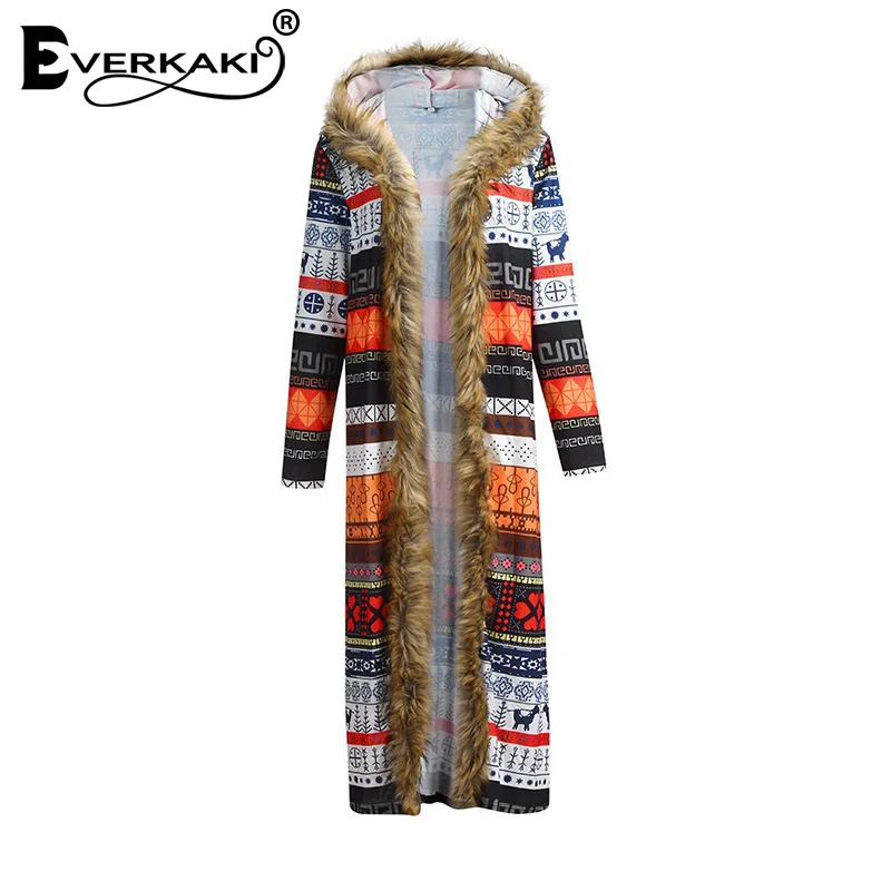 Multicolor Everkaki Boho меховое плотное пальто, куртки для женщин, зимние шикарные женские свободные винтажные богемные длинные пальто, куртка, верхняя одежда для женщин, новинка - Цвет: Multicolor