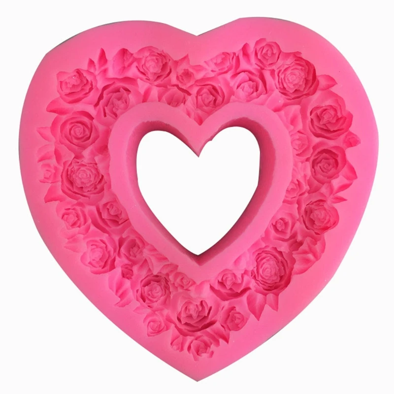

Silicone 3D Heart Rose Shaped Valentine Fondant Mold Embossed Love Garland Mould