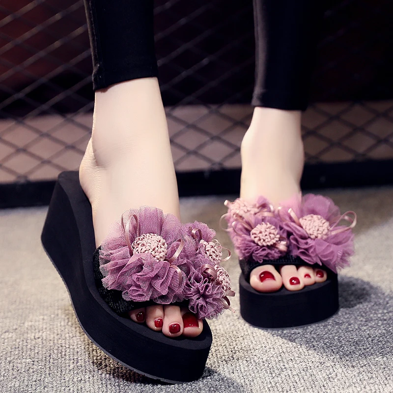

Shoes Slippers Soft Summer Clogs Woman Med Lady Slides Fashion On A Wedge Comfort Beach Girl Luxury PU Rome Fabric TPR Slippers