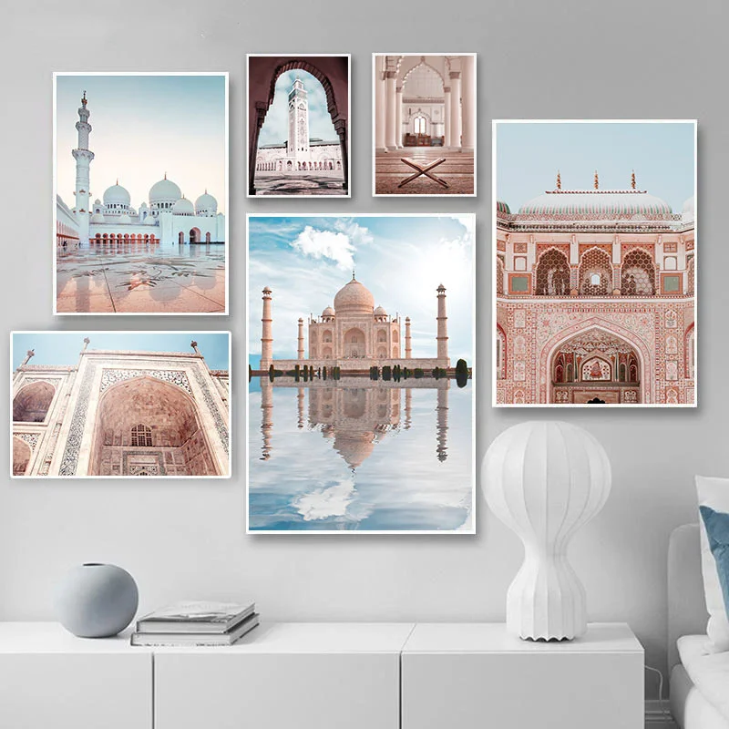 

Modern Church Building Canvas Painting Natural Blue Sky Photo Nordic Landscape Poster and Print Paintings Art Wall Home Decor