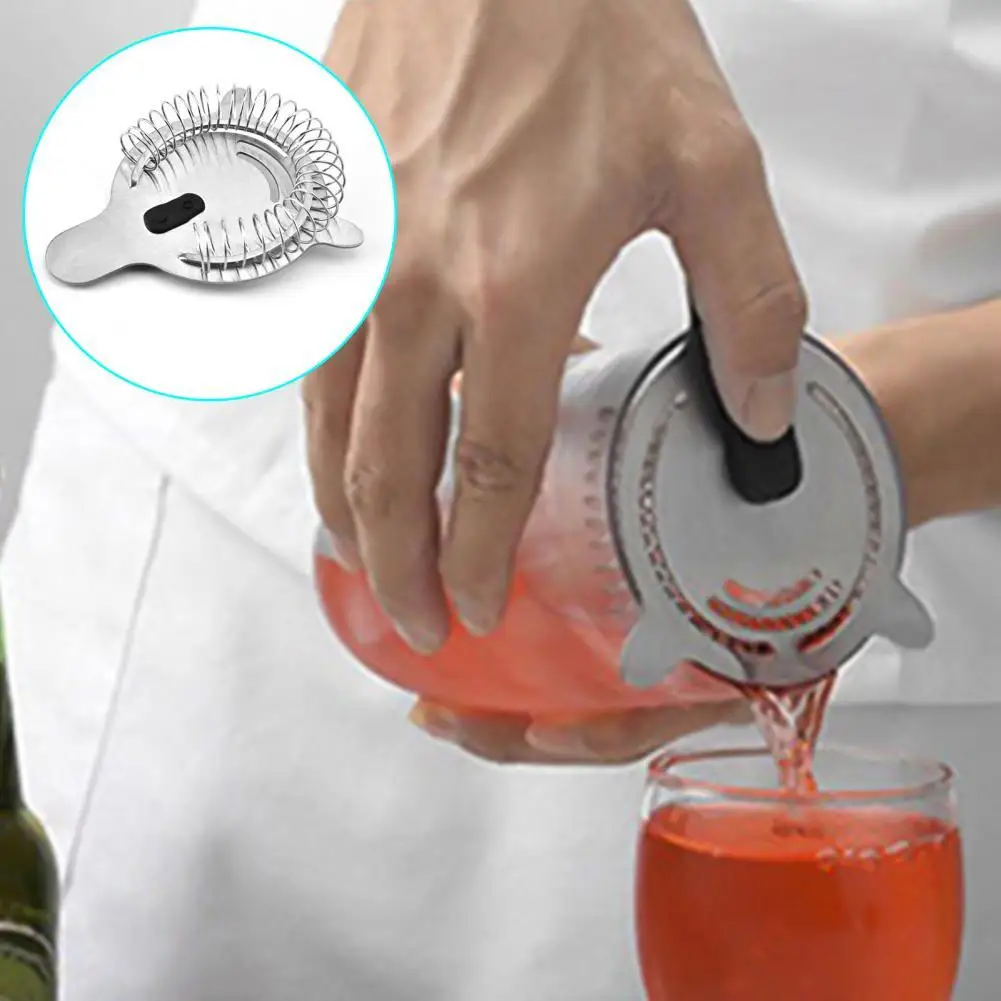 

Strainer Ergonomic Double-ear Design Stainless Steel Dense Springs Hollow Cocktail Strainer for Cocktail