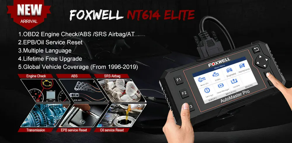 FOXWELL NT614 Elite OBD OBD2 сканер четыре системы EPB масляный Сервис Сброс OBDII Автомобильный сканер Профессиональный автомобильный диагностический инструмент