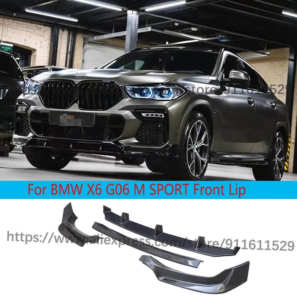 

Спортивный передний бампер из углеродного волокна для BMW X6 G06 M, спойлер для подбородка, боковые разветвители, отделка крыла, автомобильные аксессуары
