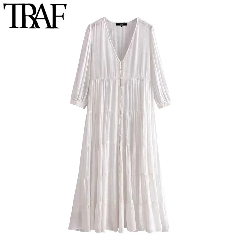 

Женское винтажное платье миди с пуговицами, рукавом три четверти и подкладкой