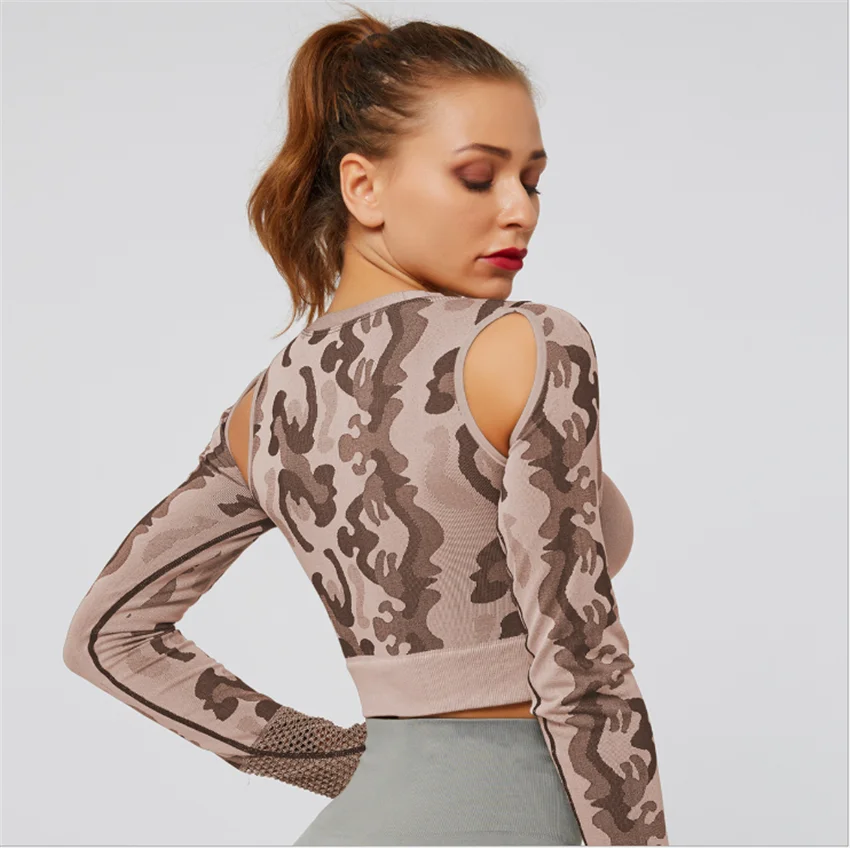 

The latest camouflage yoga tops Seamless tight-fitting long-sleeved fitness clothing women's yoga clothing tops DS62
