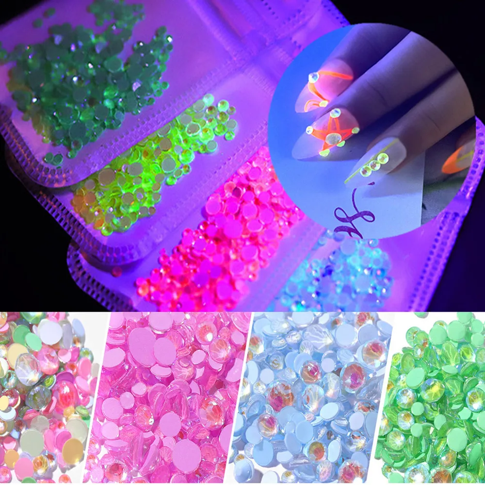 

Luminous Crystal Mixed Nail Art Rhinestone Decorations Size SS6-SS20 3D Glitter Diamond Jewelly Glow in The Dark Gems Ornaments