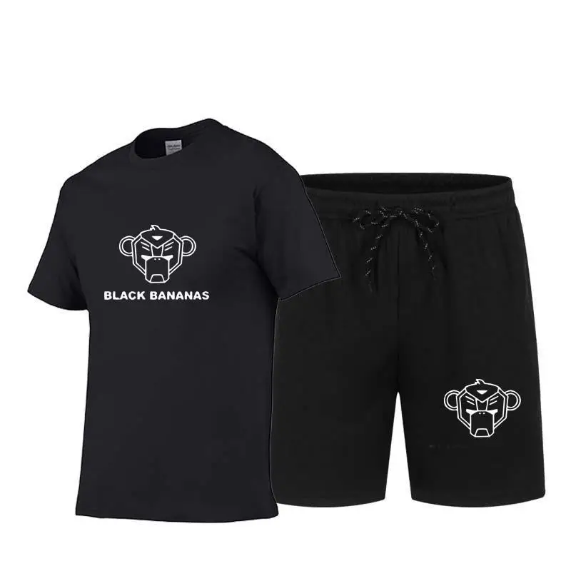 

Men Summer BLACK BANANAS Sportswear Sets Short sleeve T-shirts+ Short Pants New Fashion Men Casual Sets Shorts+T-shirts 2 pieces
