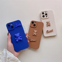 retro 3d chocolate smile sweet bear phone case for iphone 11 12 13 pro max xr xs x 7 8 plus se 2020 cute candy color soft cover