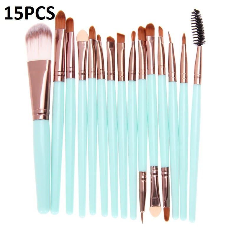15pcs 15/20 шт. набор кистей для макияжа, инструменты для макияжа, косметический набор, набор для макияжа с деревянными ручками, брендовый набор кистей для макияжа Pincel Maleta De Maquiagem профессиональный - Handle Color: 15pcs