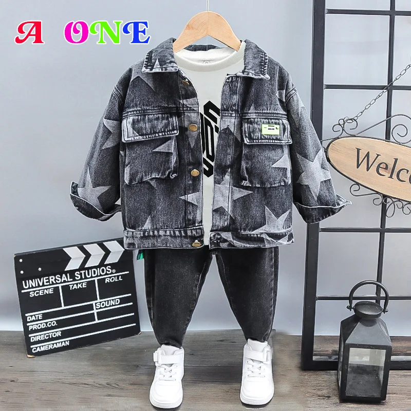 

Spring autumn boys jackets kids coats children Denim jacket casual Five-pointed star Black denim coats clothes 2T to 8Yrs