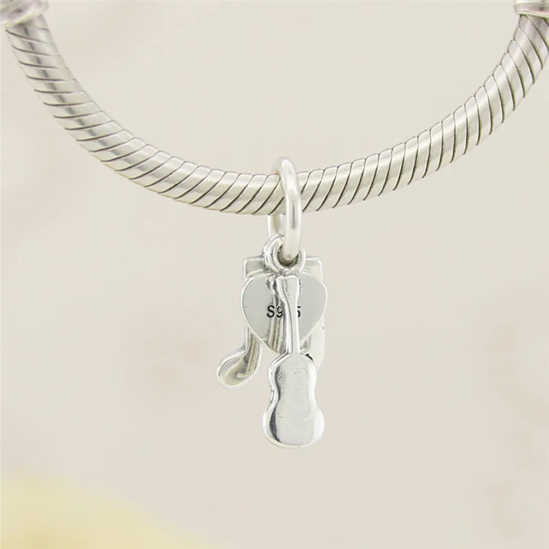 Qikaola 100% Реальный 925 Серебряный I Love Music Подвески в виде гитар Beads подходит для