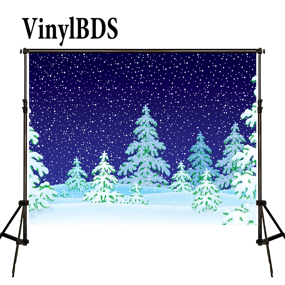 Винилбдс Рождественский фон для фотосъемки голубое небо белый снег зеленый
