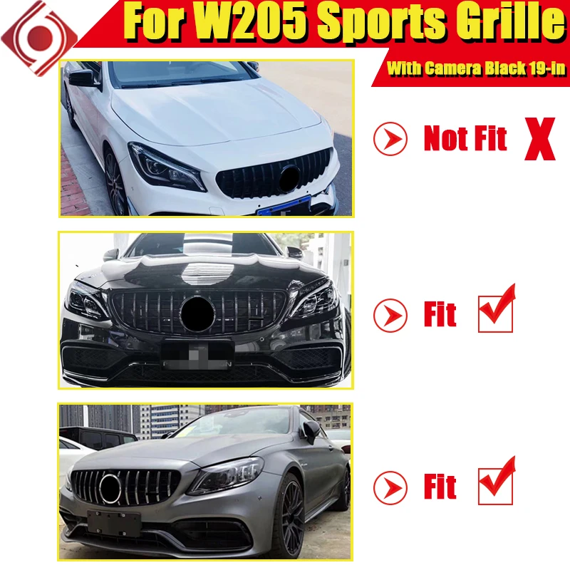Для Mercedes W205 C205 c-класс Спорт GTS решетка гриль грили ж/камера ABS глянцевый черный C63 Стиль прямой 1:1 замена-in
