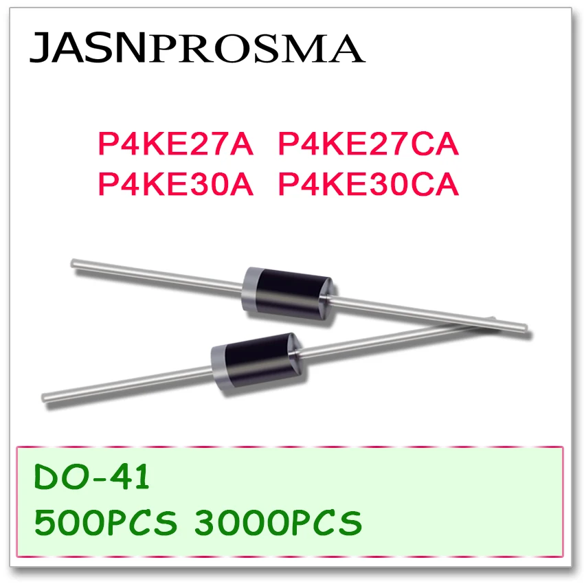 JASNPROSMA DO 41 P4KE27 P4KE27A P4KE27CA P4KE30 P4KE30A P4KE30CA 500 шт. 3000 UNI BI DIP Высокое качество DO41 P4KE|Запасные
