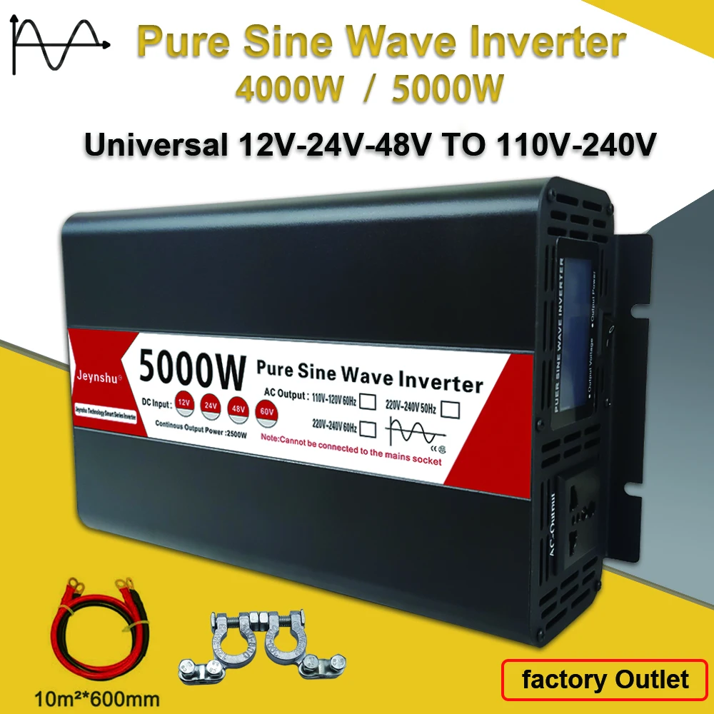 Pure Sine Wave Inverter 12v 220v  4000W 5000W DC 12V 24V 48V To AC 220V  Converter Solar Car Power Inverter Transformer LED