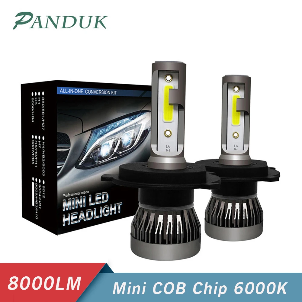 Panduk светодиодный головной светильник 12V 24V H1 H4 H7 автомобильный светильник 9005 9006 Led H3 H11 9012 светодиодные лампы 6000 К 36 Вт мини автомобильные аксессуары 2 шт