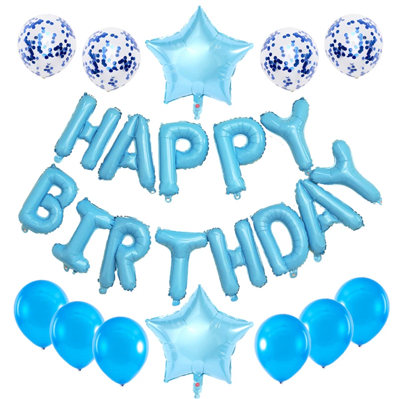 

Happy birthday blue latex balloon aluminum film balloon combination birthday party decorations adult baloon birthday balloons