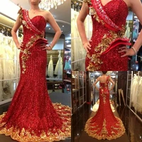 stunning 2021 one shoulder robe de soiree long mermaid sequines evening prom gowns beaded gold and red bespoke occasion dresses