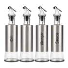 Бутылка для приправ из нержавеющей стали, стеклянный горшок для масла, стеклянный диспенсер для оливкового масла, для уксуса, без капель, кухонные инструменты с двойными стенками