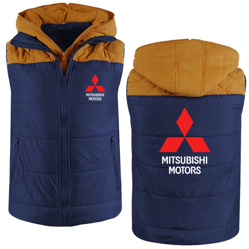 

Men's Casual Sleeveless Hoodie Harajuku with Zipper Printed Mitsubishi Car Logo