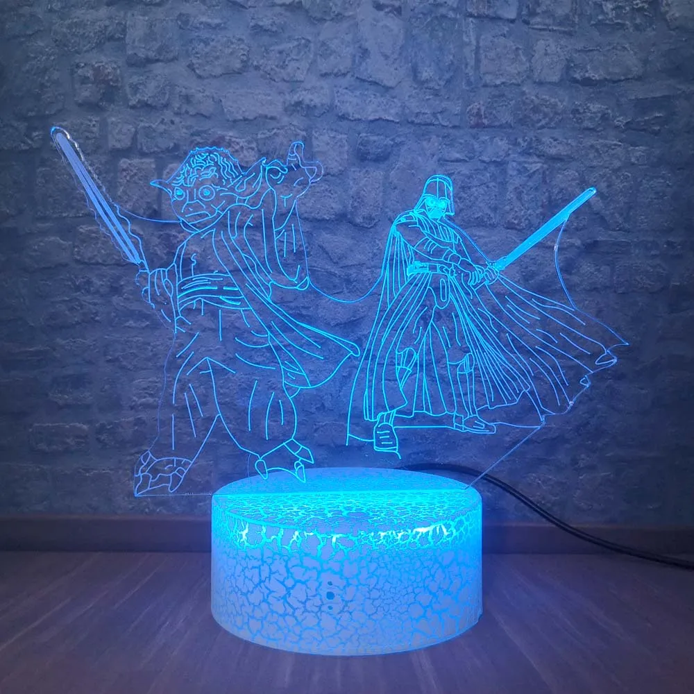 Креативный s Звездные войны лампа Мастер Йода черный рыцарь 3D оптический ночной