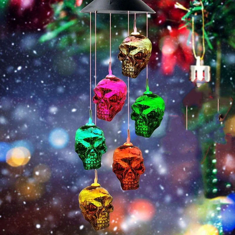 

Solar Wind Chime Lamp Halloween Pumpkin Decoration Lamp Fun Gift Color Changing Skull Wind Chime Garden Courtyard Solar Light